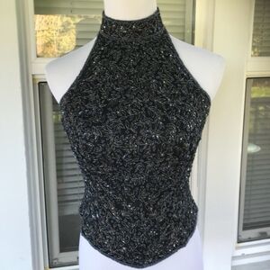 Black Beaded Halter Top